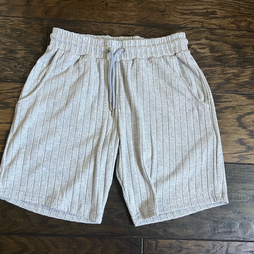 BoohooMan Gray rib Shorts with Elastic Waistband
